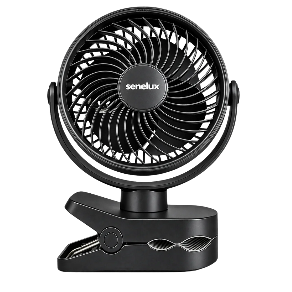 Senelux 5-Inch Rechargeable Clip-On Fan with 4 Speeds