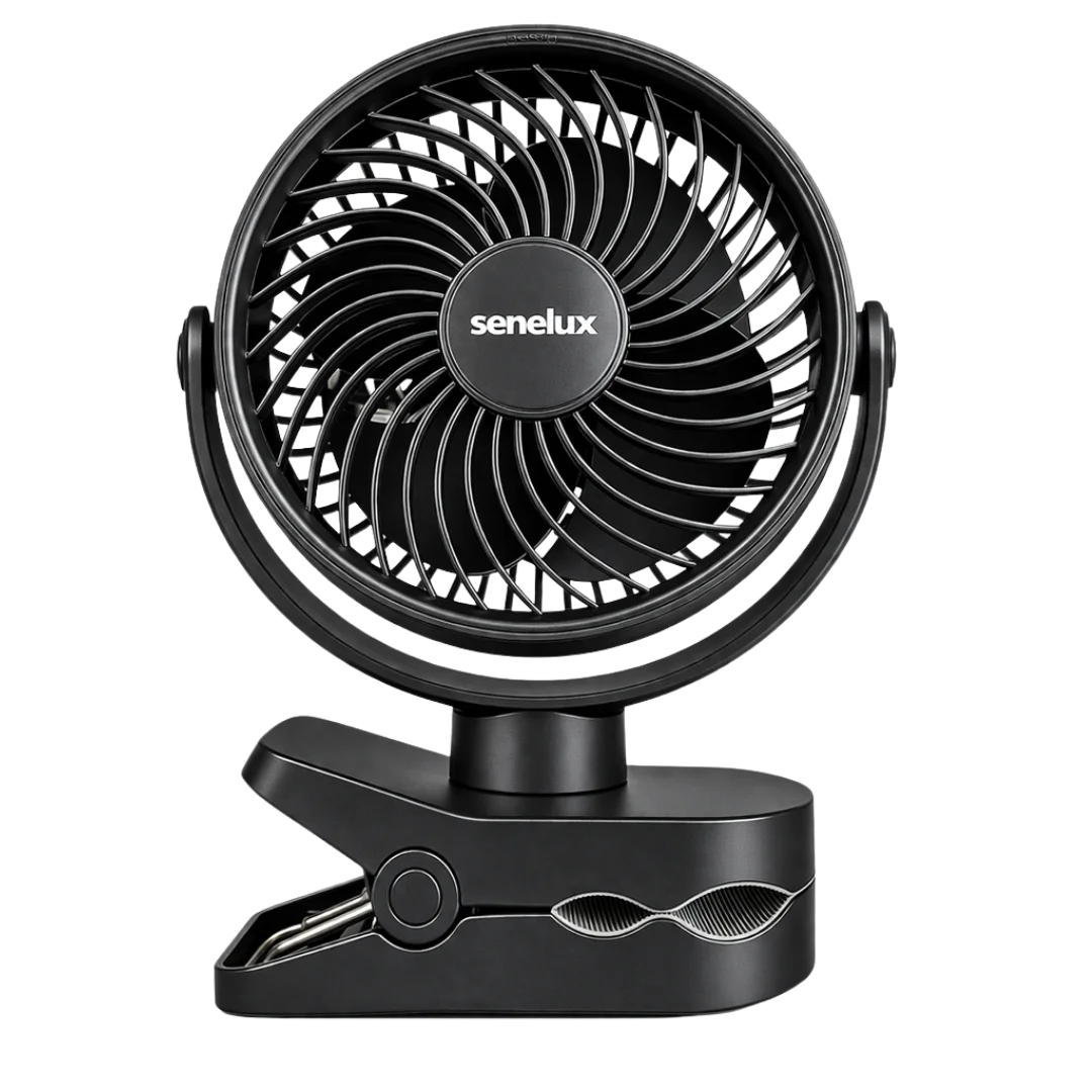 Senelux 5-Inch Rechargeable Clip-On Fan with 4 Speeds