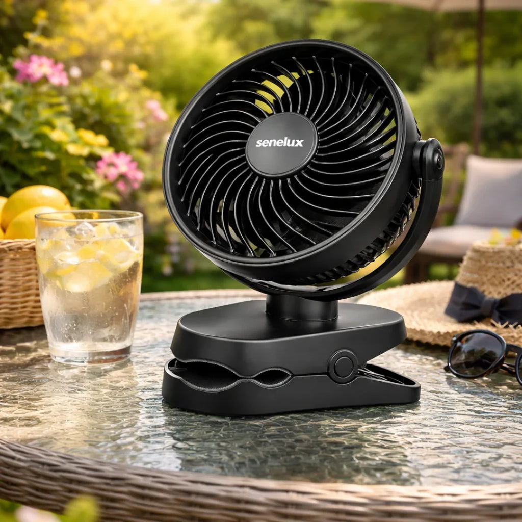Senelux 5-Inch Rechargeable Clip-On Fan with 4 Speeds