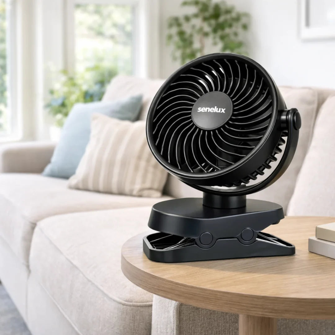 Senelux 5-Inch Rechargeable Clip-On Fan with 4 Speeds