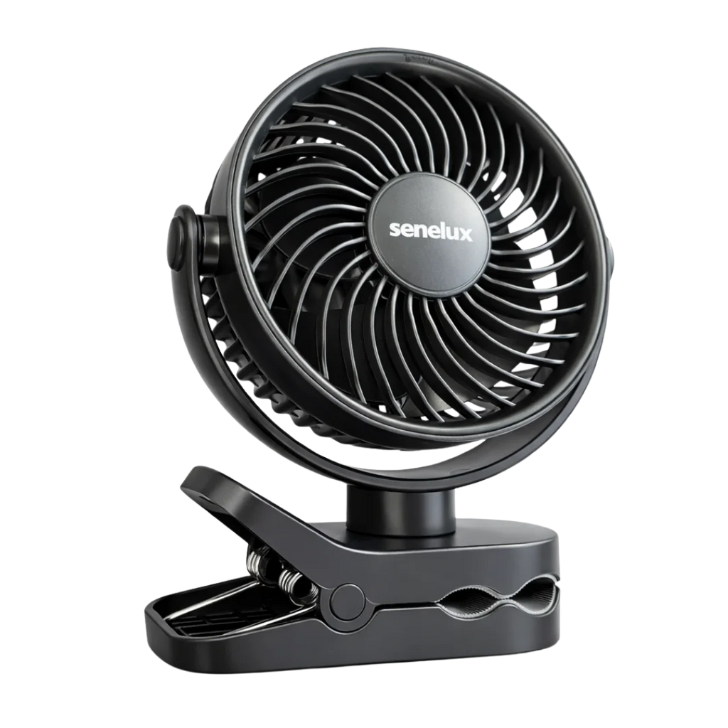 Senelux 5-Inch Rechargeable Clip-On Fan with 4 Speeds
