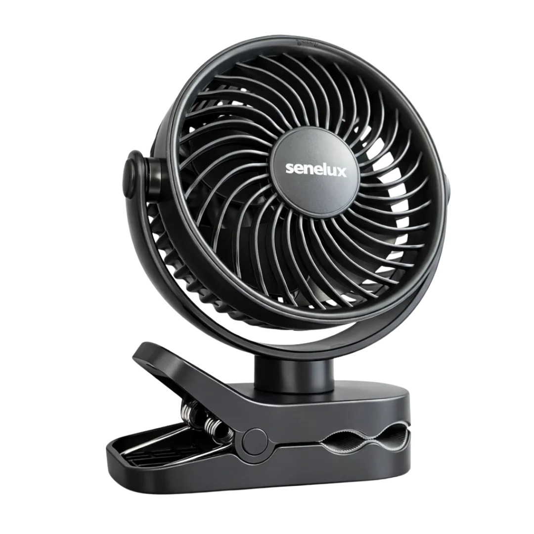 Senelux 5-Inch Rechargeable Clip-On Fan with 4 Speeds