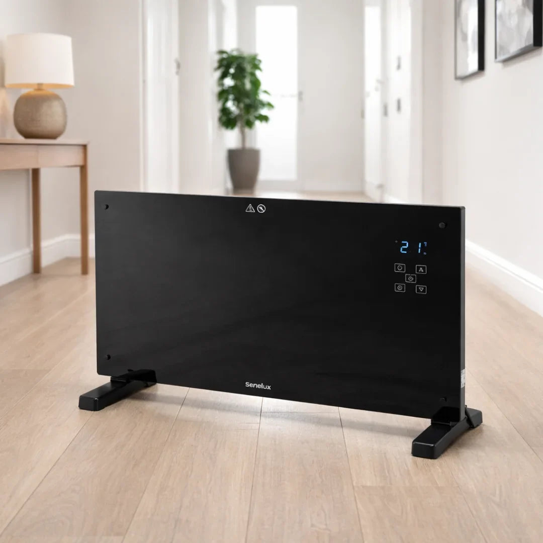 Senelux Black Glass Panel Heater with Wi-Fi Controls