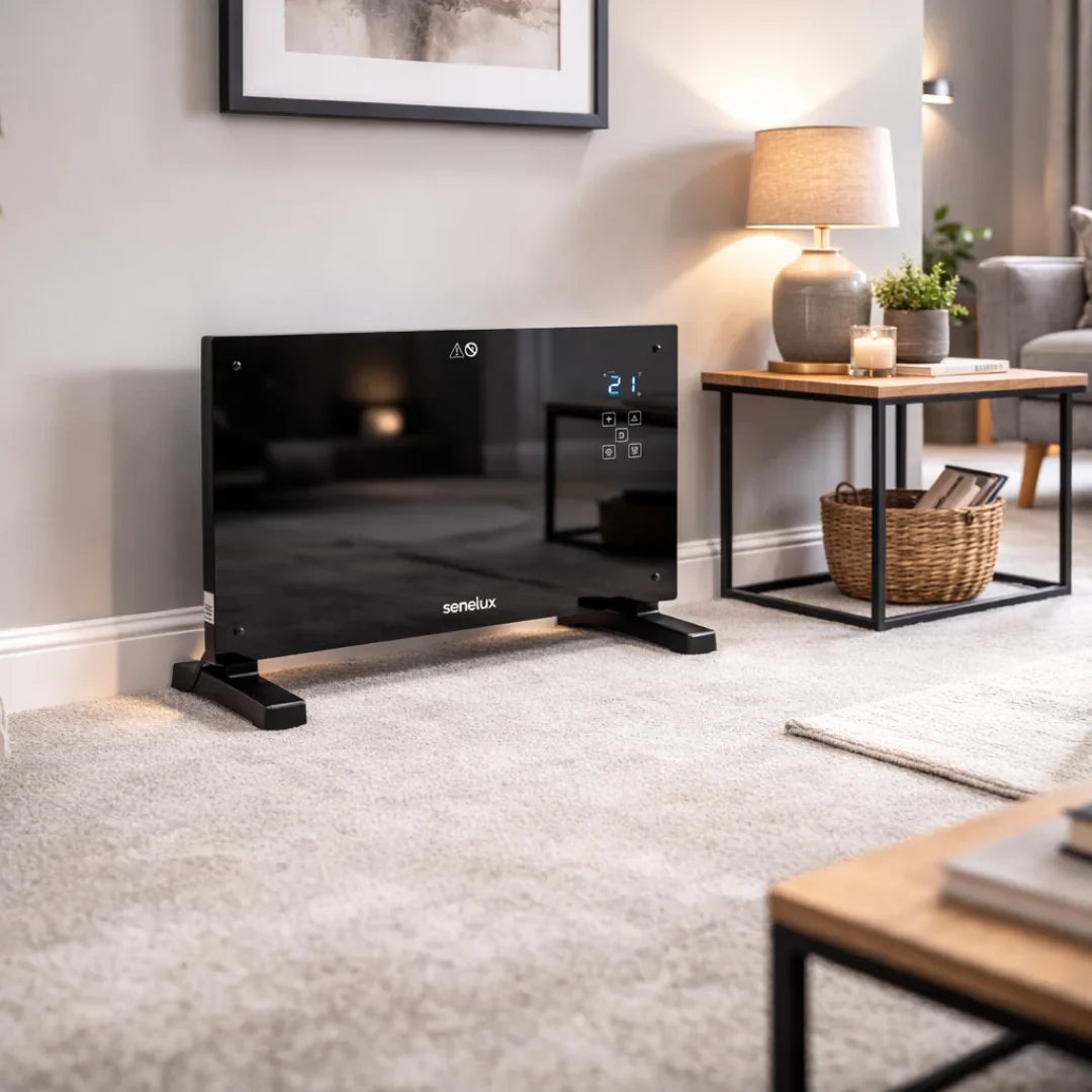 Senelux Black Glass Panel Heater with Wi-Fi Controls